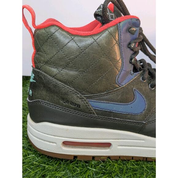 2015 Sz 8.5 Wmns Air Max 1 Mid Sneaker Boot Shoe 'Sequoia' 807307-300 Green Red - Picture 9 of 16